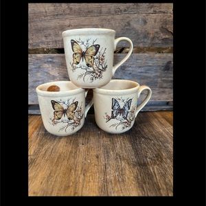Vintage Speckled Butterfly Ceramic Coffee Mug Set of 3 by Treasure Craft 3.5”